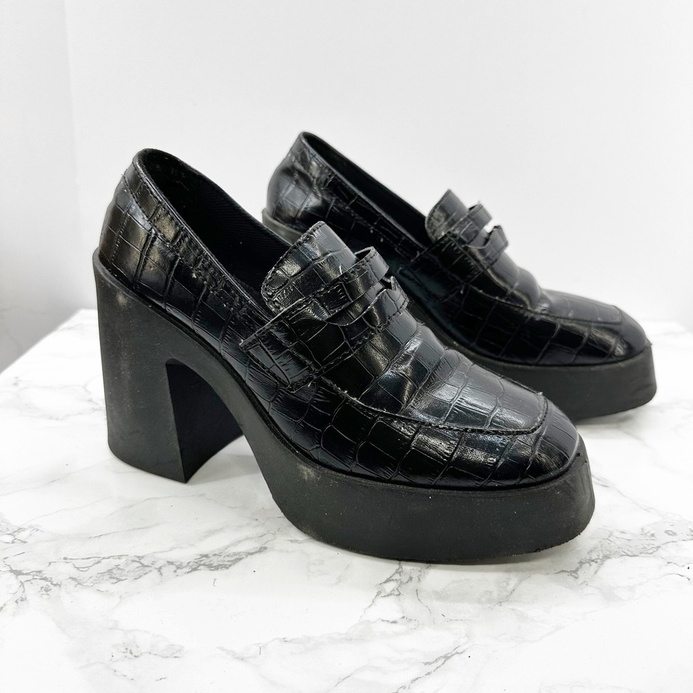 ASOS Design Signature Platform Heeled Loafer Black Croc‎ Size 8 - Picture 6 of 8